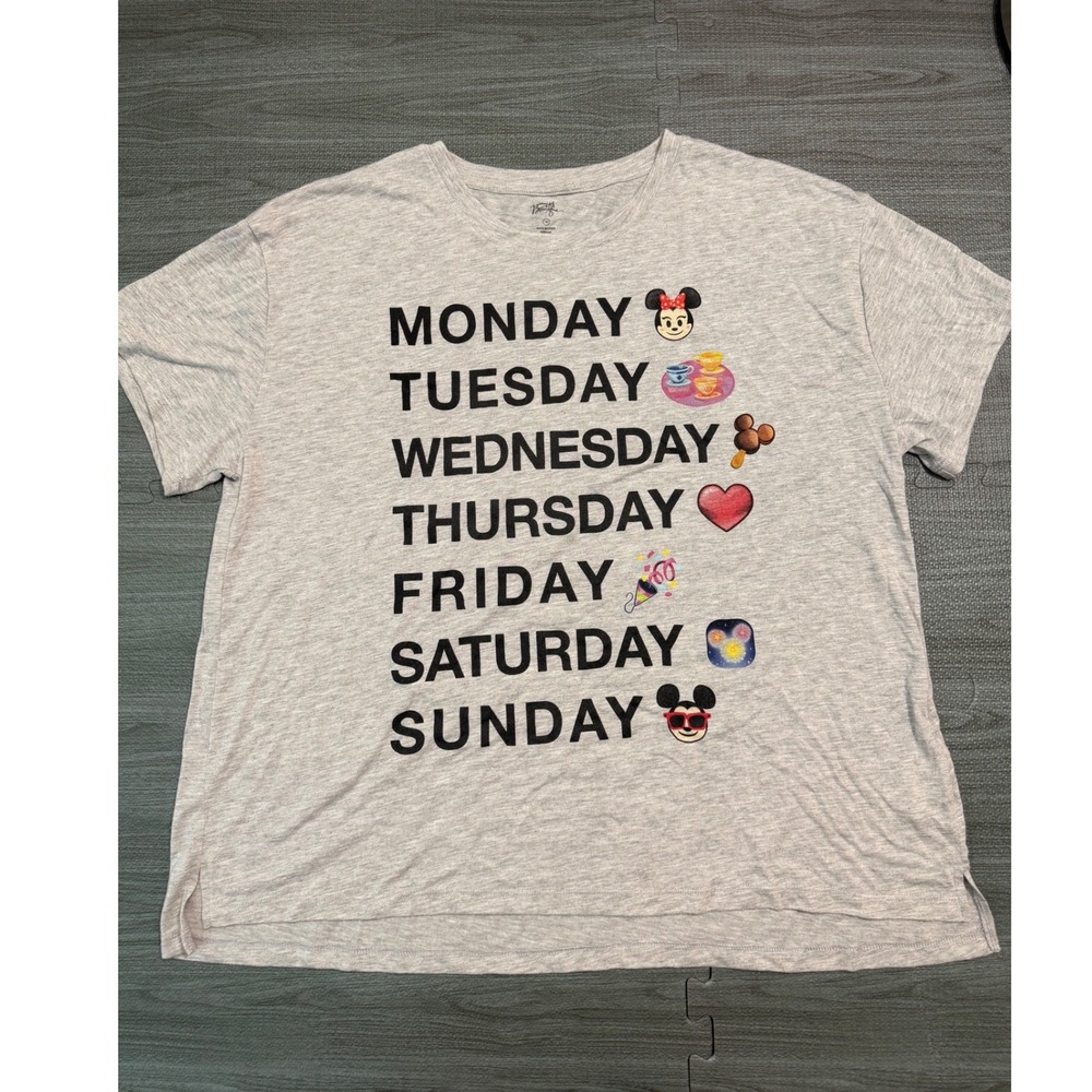 Disney Boutique Womens 1X Gray Days of the Week Mickey Minnie Mouse Graphic Tee